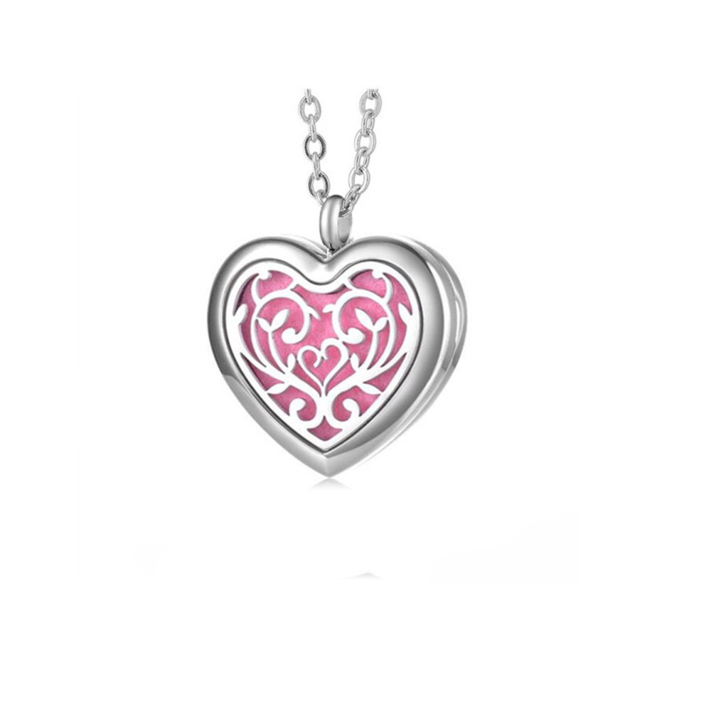 Aromatherapy Essential Oil Necklace Heart with Wisping Clouds Stainless Steel